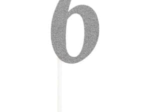Number 6 Silver Glitter Cake Topper