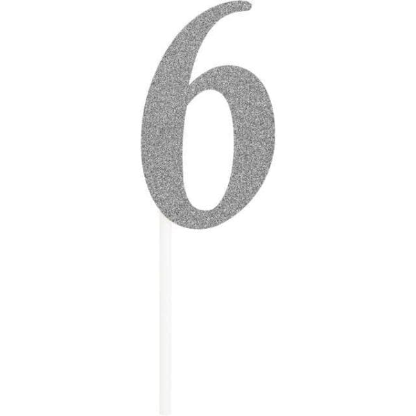 Number 6 Silver Glitter Cake Topper