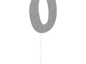Glittered Silver '0' Party Cake Dessert Topper 6"