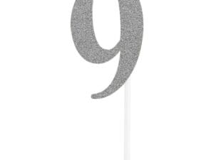 Number 9 Glitter Cake Topper Party Decoration Silver