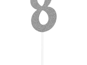 Number 8 Glitter Cake Topper Party Decoration Silver