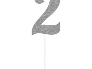 Number 2 Silver Glitter Cake Topper