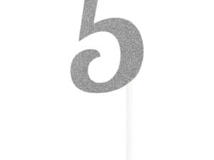 Number 5 Silver Glitter Cake Topper