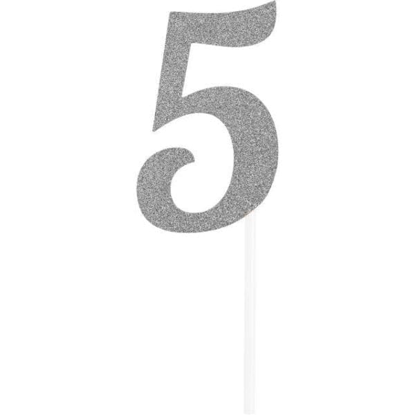 Number 5 Silver Glitter Cake Topper