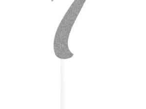 Number 7 Silver Glitter Cake Topper