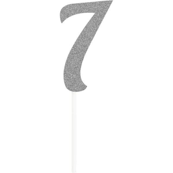 Number 7 Silver Glitter Cake Topper