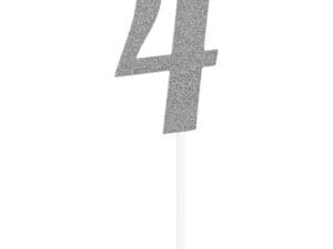 Number 4 Silver Glitter Cake Topper