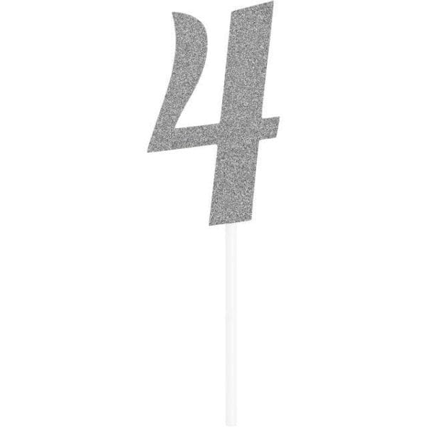 Number 4 Silver Glitter Cake Topper