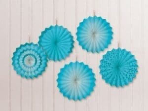 Caribbean Blue Mini Paper Fan Decorations, 6in, 5ct