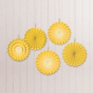 Sunshine Yellow Mini Paper Fan Decorations, 6in, 5ct