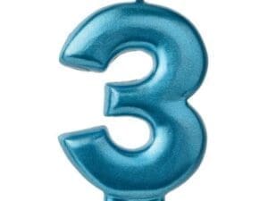 Metallic Blue Number 3 Birthday Candle Party Supplies