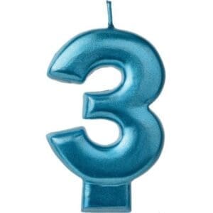 Metallic Blue Number 3 Birthday Candle Party Supplies