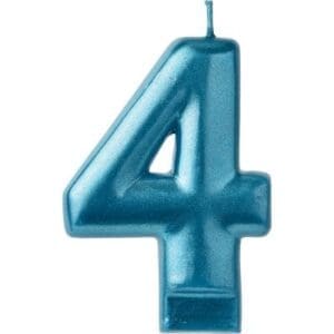 Metallic Blue Number 4 Birthday Candle Party Supplies