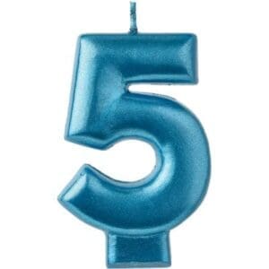 Metallic Blue Number 5 Birthday Candle Party Supplies