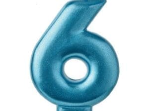Metallic Blue Number 6 Birthday Candle Party Supplies