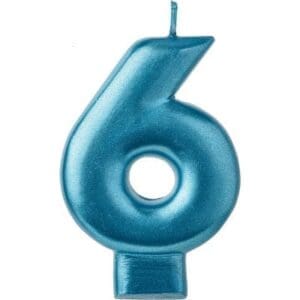Metallic Blue Number 6 Birthday Candle Party Supplies