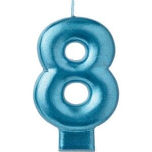 Metallic Blue Number 8 Birthday Candle Party Supplies
