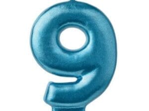 Metallic Blue Number 9 Birthday Candle Party Supplies
