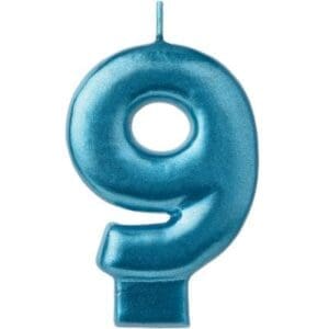 Metallic Blue Number 9 Birthday Candle Party Supplies