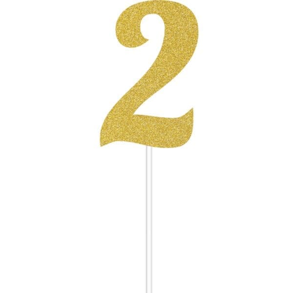 Gold Glitter #2 Cake Topper, 1 Pk