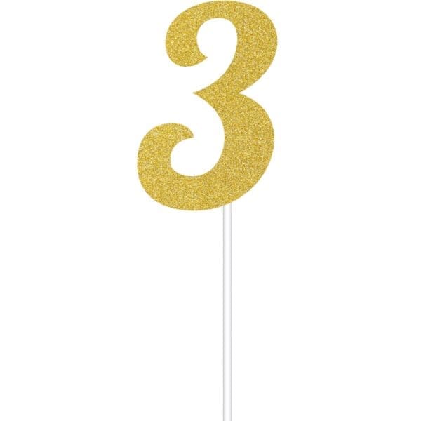 Gold Glitter #3 Cake Topper, 1 Pk