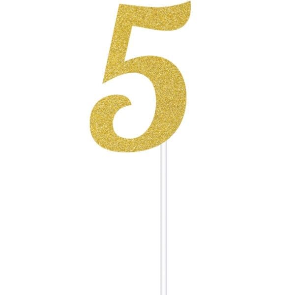 Gold Glitter #5 Cake Topper, 1 Pk