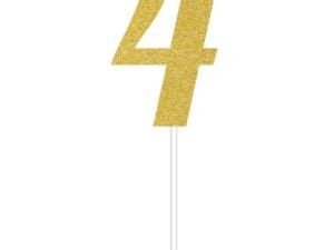 Gold Glitter #4 Cake Topper, 1 Pk