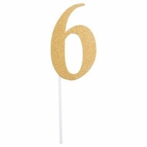 Gold Glitter Number 6 Cake Topper Birthday Party Supplies