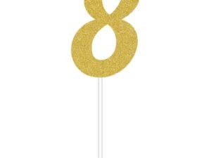 Gold Glitter #8 Cake Topper, 1 Pk