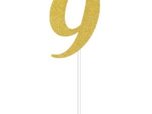 Gold Glitter #9 Cake Topper, 1 Pk
