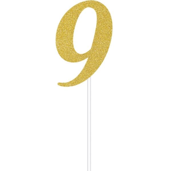 Gold Glitter #9 Cake Topper, 1 Pk