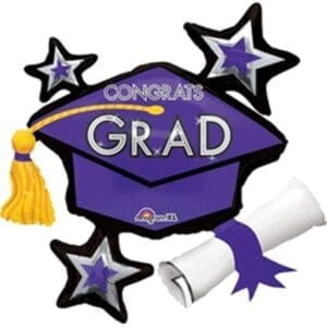 31 in. Congrats Grad Cluster Purple Flat Foil Balloon