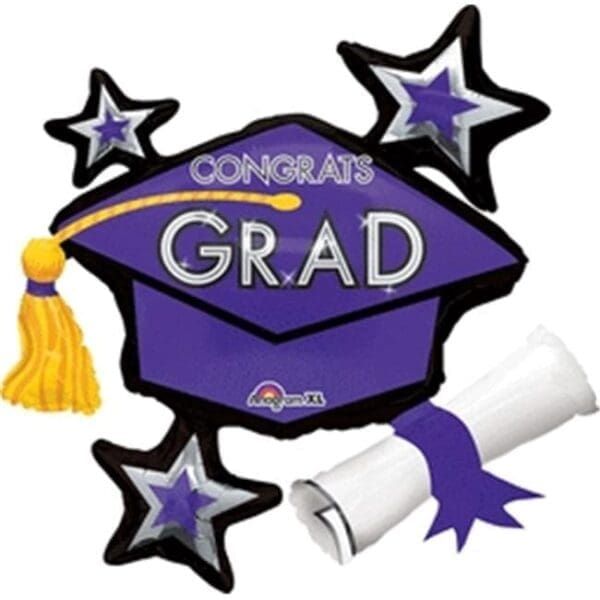 31 in. Congrats Grad Cluster Purple Flat Foil Balloon