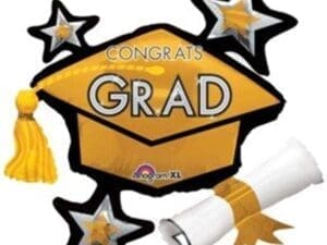 Congrats Grad Gold Cluster Super Shape Balloon