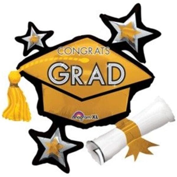 Congrats Grad Gold Cluster Super Shape Balloon