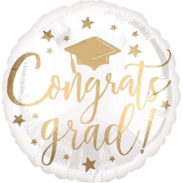 18 in. Congrats Grad White & Gold HX Balloon