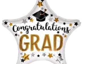 Congratulations Grad White Star with Gold and Black - 19"