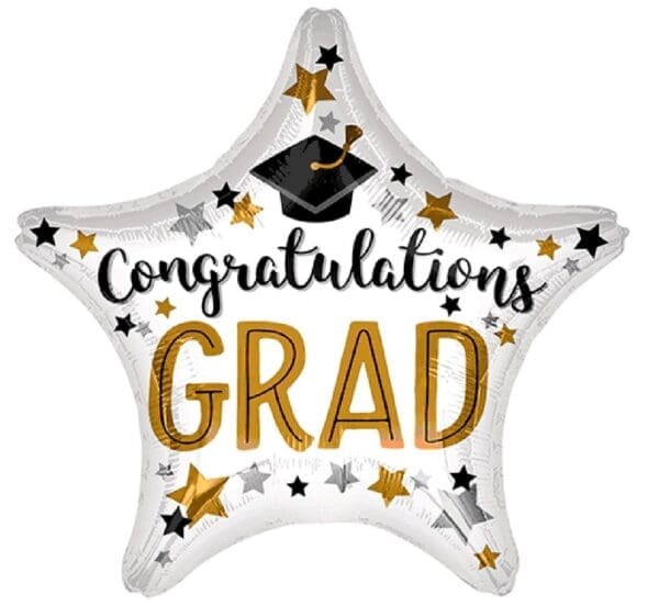 Congratulations Grad White Star with Gold and Black - 19"