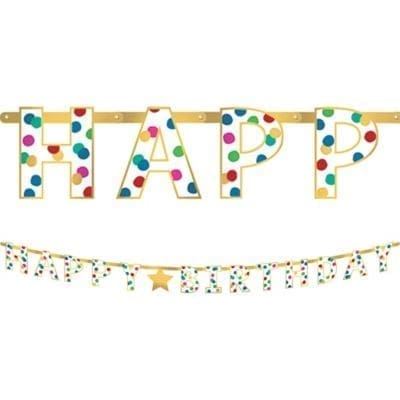 Metallic Gold Happy Dots Birthday Letter Banner Party Supplies