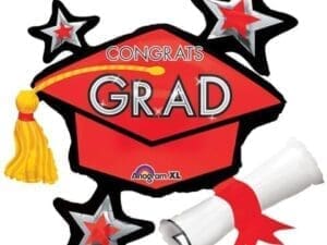 Red Star Graduation Cap Graduation Balloon, Foil, Self Sealing, Reusable