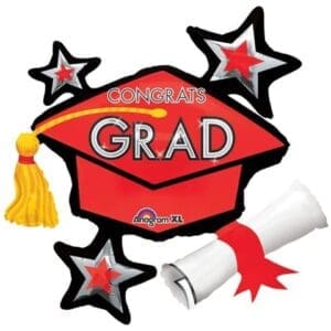 Red Star Graduation Cap Graduation Balloon, Foil, Self Sealing, Reusable