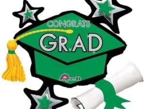 Congrats Grad Cap School Colors Cluster SuperShape 31in Foil Balloons, Green