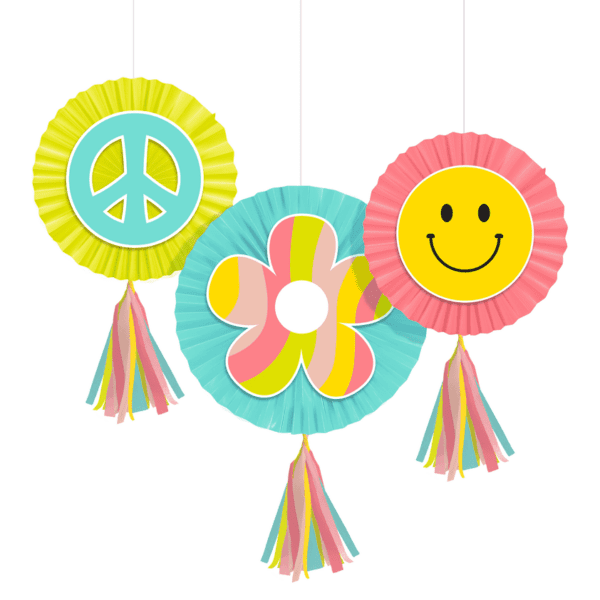 Flower Power Hanging Paper Fans (3ct)