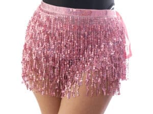 Tassel Sequin Wrap Skirt Pink