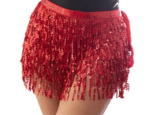 Tassel wrap sequin skirt red