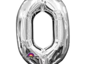 33074 16 inch Silver Number 0 Foil Balloon